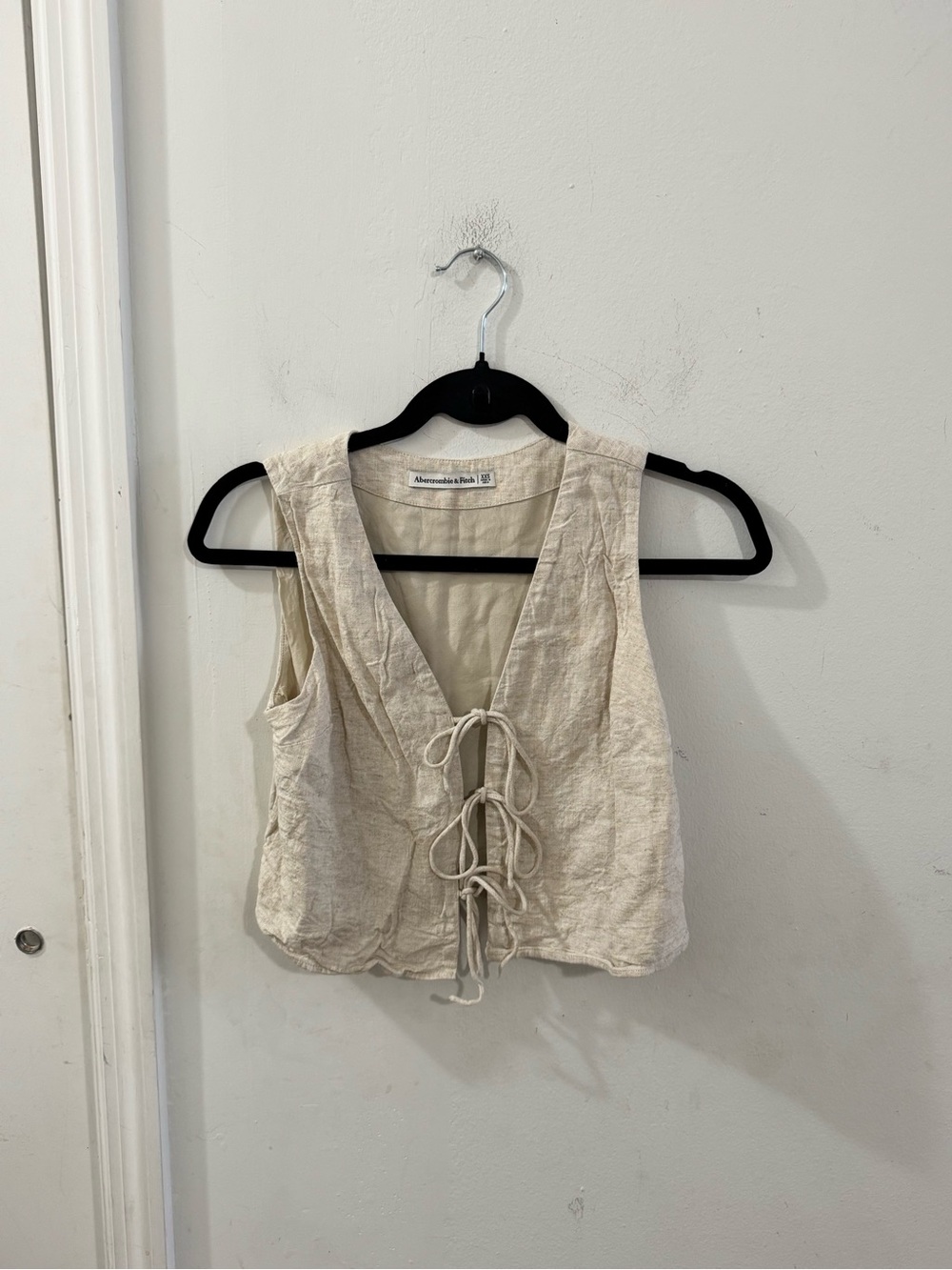Abercrombie & Fitch Natural Linen Tie-Front Crop Top, size XXS
